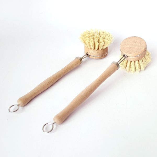 Outils de nettoyage Brosses à pot de palmier en sisal non peintes en hêtre La brosse à vaisselle peut remplacer la tête ne blesse pas les pots Inventaire en gros