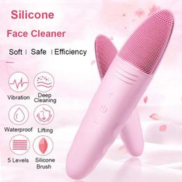 Herramientas de limpieza Limpiador facial eléctrico Limpiador facial de silicona Cepillo de limpieza profunda Vibración Masajeador Levantamiento Apriete Herramienta para el cuidado de la piel Impermeable 230308