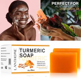 Nettoyants Turcuma Whitening Soap Bar 2x65g Éclairage Le nettoyage en profondeur pour les taches sombres s'estompe les cicatrices même le teint à la main, faites une peau lisse