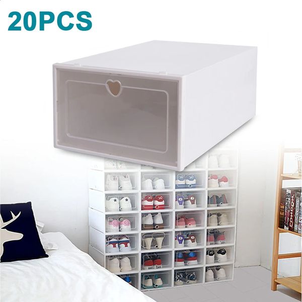 Cajas de zapatos transparentes de 20 piezas, caja de almacenamiento de zapatos apilable transparente, caja de zapatos de plástico, soporte para zapatillas, caja organizadora 240125