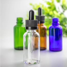 Heldere 30 ml glazen druppelflessen met pipetbuis Zwarte kinderveilige dop voor etherische olie Eliquid Vkupq