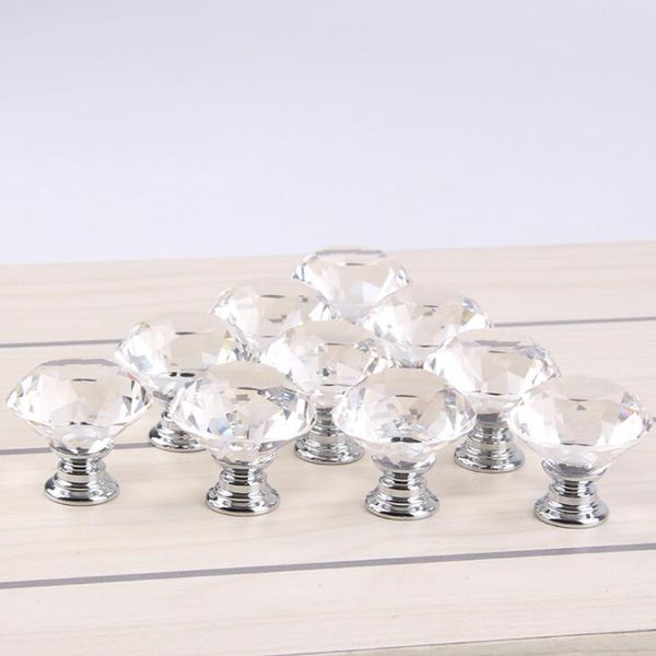 Clair 30mm diamant forme conception cristal verre boutons de porte placard tiroir armoire armoire tirer poignée boutons LX1820