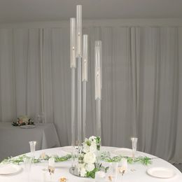 kan alleen led-kaars gebruiken) Duidelijke 5-armige / 6 koppen 8 koppen Crystal Round Cluster Taper Candelabra Candle Holders, Votive Pillar LED Candle Holders Ronde acryl kandelaar