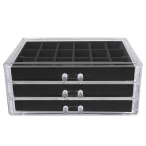 Duidelijke acryl display sieraden Organisator 3 Laden Multi -compartiment oorranghouder Verstelbare Trays Packaging Jewelry Box