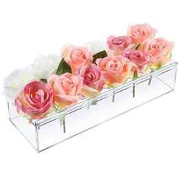 Duidelijke acrylbloem rechthoekige vaas voor eettafel Bruiloft Decoratie Rose geschenkdoos met lichte bloemenvazen Home Decoratie 240429