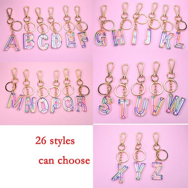 Porte-clés de fête en acrylique transparent, 26 lettres anglaises, breloques de sac de l'alphabet A Z, pendentifs de voiture à la mode