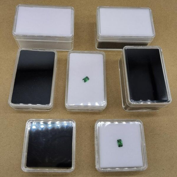 Boîte de présentation de pierres précieuses en acrylique transparent, pot de forme carrée, boîtes de présentation de pierres précieuses avec éponge blanche et noire