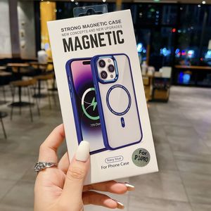 Étuis de téléphone magnétiques en acrylique transparent Couverture arrière de caméra en métal pour iPhone 15 15pro 15plus 15 pro max 14 13 12 11 XR Compatible avec la boîte de vente au détail du chargeur Magsafe