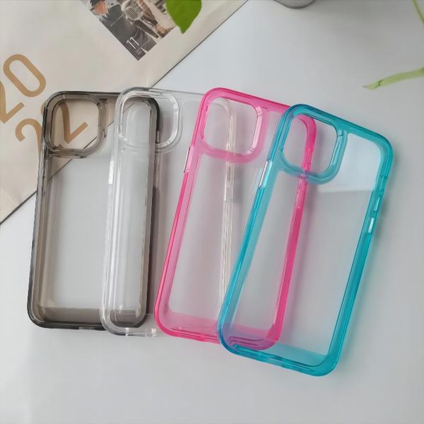 Estuches rígidos de acrílico transparente a prueba de golpes para iPhone 15 14 13 12 11 Pro Plus X XS MAX XR 15pro 14pro 13pro Contraportada transparente Caja de teléfono celular galvanizada Parachoques suave de TPU