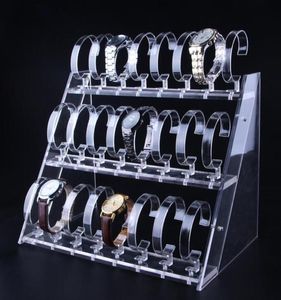 Duidelijke Acryl Watch Display Stand drie lagen van 24 -bits horlogehouder sieraden Showcase Watch Bracelet Display Rack 5843854