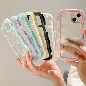 Fundas protectoras de acrílico transparente con borde de onda para iPhone 14 13 12 11 Pro Max 13pro X XS MAX XR Funda para teléfono móvil Funda trasera transparente a prueba de golpes