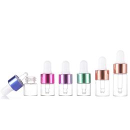 Doorzichtige amberkleurige 1 ml 2 ml 3 ml 5 ml glazen druppelflesjes met gekleurde deksels en pipetmonsterflesjes