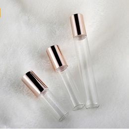 Clear Amber Glass Steel Roller Fles 3ml 5 ml 10 ml Mini Glass Fial Essential Oil Roll op Flessen F1511