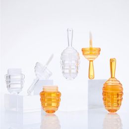 Heldere barnsteen honecomb -vormige lipglossbuizen met toverstok lege honing lipgloss containers grappige lippenbalsem flesdispenser met rubber voor d pfrh