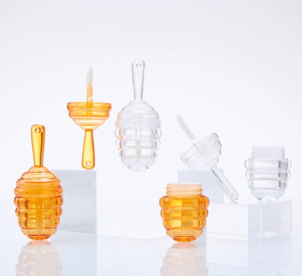 Tubes de brillant à lèvres en forme de nid d'abeille en ambre transparent avec baguette Conteneurs de brillant à lèvres vides au miel Distributeur de bouteilles de baume à lèvres drôle avec caoutchouc pour bricolage