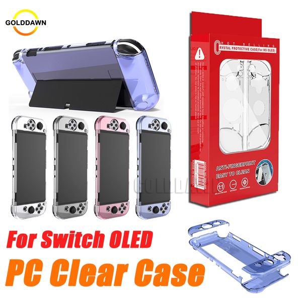 Funda de cristal transparente antiarañazos, funda protectora de piel transparente con tapa de cristal para Nintendo Switch OLED, carcasa dura