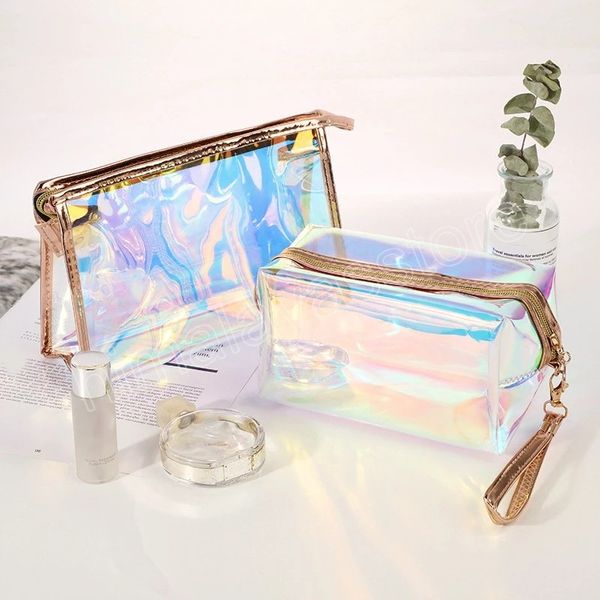 Sac à cosmétiques de beauté transparent, trousse de maquillage Laser en PVC imperméable pour femmes, étuis à crayons de voyage, organisateur de toilette