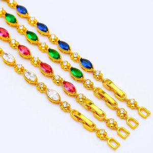 Clear/Blue/Red/Green Crystal Bracelet Pols Chain For Women 18K Gold Elegant Pretty Sieraden Gift 20 cm lang