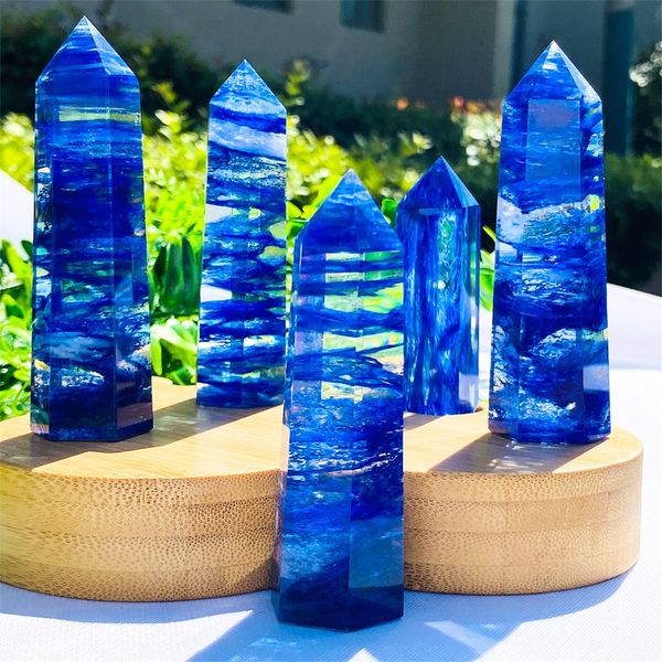 Torre de cuarzo de olor azul claro, obelisco de cristal de fundición azul, torre/varita de cuarzo de cristal, curación de cristal Reiki Chakra Gemstone Tower Point.