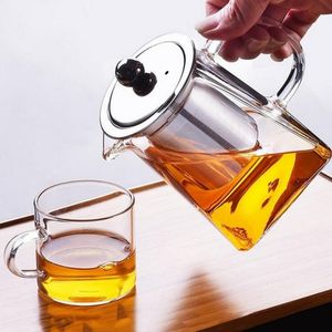 Duidelijke borosilicaat glazen theepot met roestvrijstalen infuser zeef transparant elegante glas thee kop theepot theepot