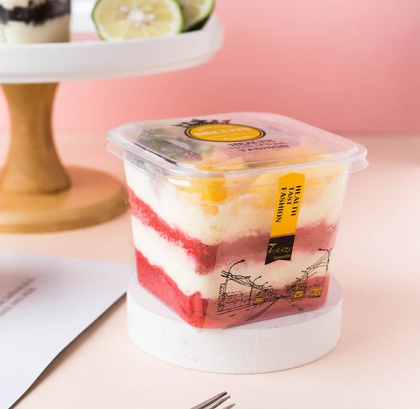 Caja transparente para Tartas, recipiente para magdalenas, paquete de plástico de crema transparente con tapa, embalaje para Mousse de fruta, hielo y queso