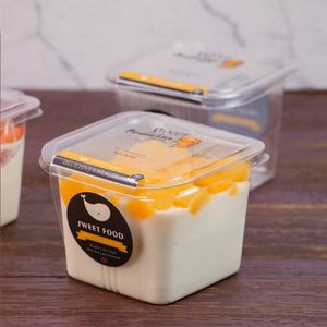 Clear Cake Box Transparente Square Mousse Plastic Cupcake Boxes con tapa Yoghourt Pudding Wedding Party Supplies EEA704