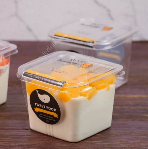 Boîte à gâteaux transparente en mousse carrée transparente boîtes à cupcakes en plastique avec couvercle pouding au yaourt fournitures de fête de mariage DHW18