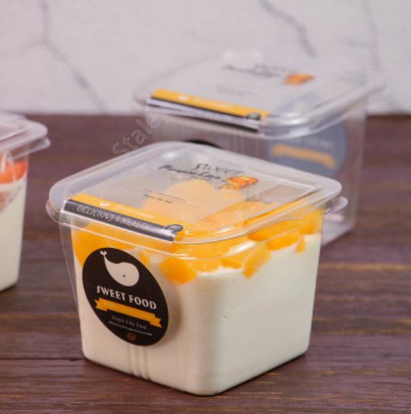 Boîte à gâteaux transparente, boîtes à cupcakes en plastique à Mousse carrée transparente avec couvercle, fournitures de fête de mariage pour yaourt et Pudding DHT18