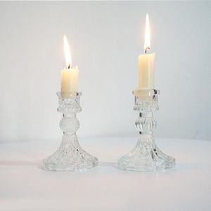 Clear Candle Holders Taper Candlestick Holder Set Tealight Candle Holders voor tafel middelpunt bruiloft Decor Dinner Party Festival Dec LBSW