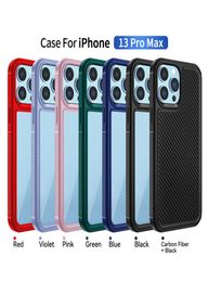 Cas de téléphones portables clairs pour iPhone 13pro max 12 11 xs xr 8plus Samsung Galaxy S22 plus en fibre de carbone TPU PC 2 en 1 case de choc Case6918701