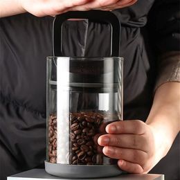 Boîte à café transparente, récipient de stockage des aliments de cuisine hermétique sous vide pour grains de café moulu, thé, farine, céréales, sucre 240124
