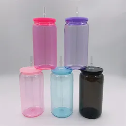 Helder gekleurde 16 oz plastic blikjes cups unbreakablea acryl tumbler herbruikbare bpa gratis sippy cup drink koude drank mokken met deksels rietjes voor UV DTF -wraps