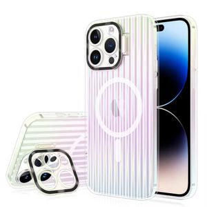 Duidelijke kleurrijke magnetische schokbestendige telefoonhoesjes voor iPhone 12 Pro Max MagSafe draadloos opladen Hard PC Rainbow Shell Lens Invisible Bracket Rose Gold