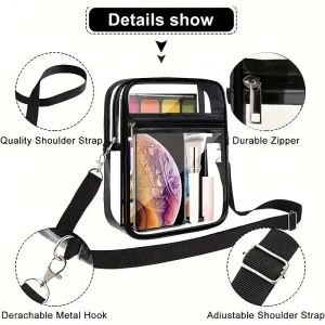 Clear Crossbody Bag, Stadium goedgekeurde Clear Bag voor concerten, sportevenement voor vrouwen en mannen PVC TAG