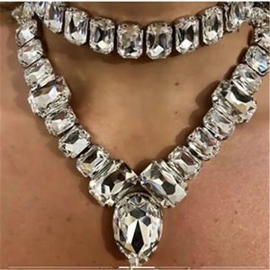 Cristal clair acrylique grande goutte d'eau pendentif collier ras du cou pour femmes strass couples collier bijoux de mariage cadeau 240223