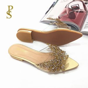 Cristal clair Femme Dentelle Perceuse Pantoufles Belles Chaussures Pointues Plates pour Femmes Y200423 GAI GAI GAI