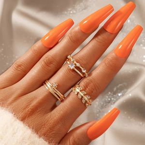 Anneaux de joint de feuille de pierre ￠ cristal clair Charms Gold Colro Alloy Metal for Women Men Bohemian Jewelry 3PCS / SETS