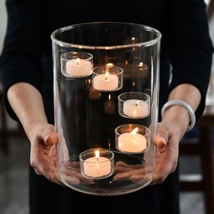 Candelabros de cristal cilíndrico transparente para candelitas, decoración de mesa, candelabro geométrico decorativo transparente para fiesta de bodas