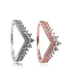 Clear CZ Diamond Princess Wish Ring Set Boîte d'origine pour 925 Sterling Silver CZ Anneaux Femmes Filles Mariage Couronne Rings3739082