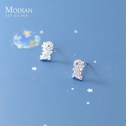 Clear CZ Little Dinosaur Real 100% 925 Sterling Silver Anti-Allergy Animal Stud Boucles d'oreilles pour femmes Fine Jewelry Kids Cadeau 210707