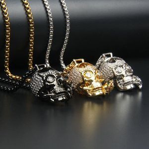 Duidelijke CZ Rose Skull ketting mode roestvrijstalen sieraden cadeau hanger Metal Link Chain Party Men 26x21mm259x