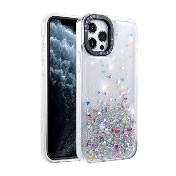 Clear Defender Fundas anticaídas de grado militar Epoxi transparente Sparkle Love Heart TPU Funda a prueba de golpes para iPhone 13 12 11 Pro XR XS Max X 8 7 6 Plus SE2