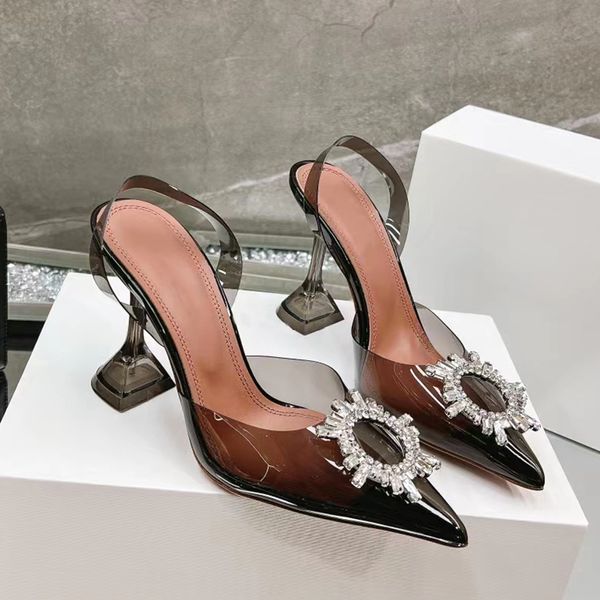 Amina muaddi dress shoes88 para mujer Sandalias de tacón de diseñador de lujo Sunflower Rhinestone hebilla transparencia slingbacks Pumps 9.5cm sandalia de tacón alto 35-42 zapato de mujer