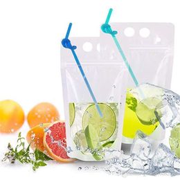 Waterflessen Clear Drink Pouches Tassen Frosted Rits Stand-Up Plastic Drinkzak met Stro Houder Reclosable Heat-Proof 17oz