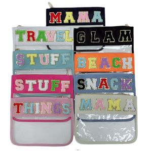 Clear Embroidery Chenille Letter Makeup Bag PVC Patch Stuff Waterproof Storage Bags Valentijnsdag Geschenken H23-14