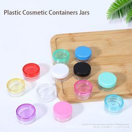 Frascos de envases cosméticos de plástico vacíos transparentes con tapas de colores Botellas de muestra de maquillaje Frascos de muestra de plástico acrílico para cremas cosméticas Maquillaje 3g / 5g / 10g