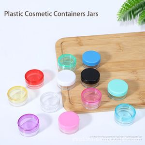 Heldere lege plastic cosmetische containers potten met gekleurde deksels make -up monster flessen acryl plastic monsterpotten voor cosmetische crèmes make -up 3G/5G/10G