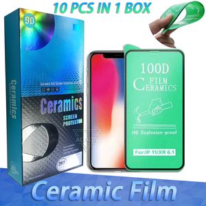 Film de protection d'écran en céramique 100D souple et transparent pour iPhone15 14 13 Pro Max 12 Mini 11 XS XR 8 7 Plus avec emballage de vente au détail