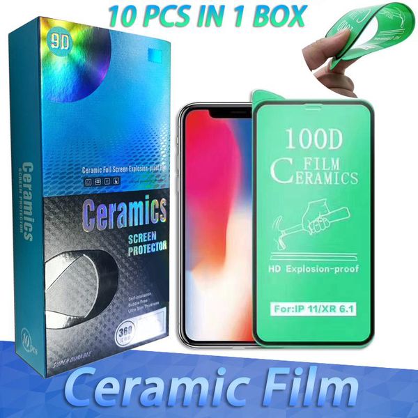 Film de protection d'écran en verre trempé transparent anti-déflagrant en céramique pour iPhone 14 13 Pro Max 12 Mini 11 XS XR 8 7 Plus avec emballage de vente au détail en papier