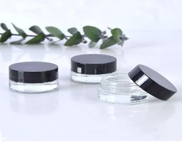 Clear Eye Cream Jar Bottle 3G 5G Lege Glass Lip Balm Container Brede mond Cosmetisch monsterpotten met zwarte CAP9076572